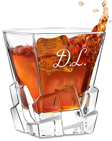 Maverton Vaso de Whisky Personalizado 250ml - Vasos de Cristal Agua Con Nombre e Inicial - Diseño de Cubo de Hielo - Regalos Originales para Hombre Día del Padre Regalos Cumpleaños Navidad - Ornamento