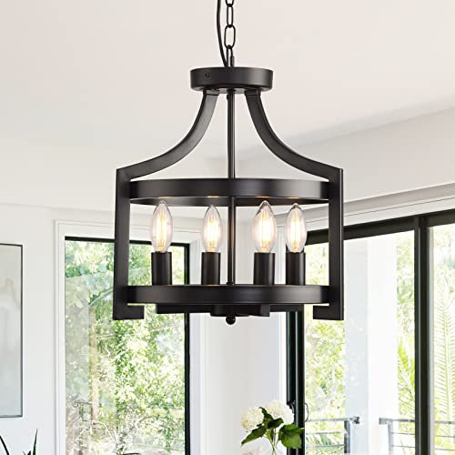 AOLALA 4-Light Ceiling Light Fixture Convertible Hanging Pendant Light Black Metal Chandelier with E14 Sockets Vintage Ceiling Lamp for Dining Room Living Room Bedroom Kitchen Hallway Foyer