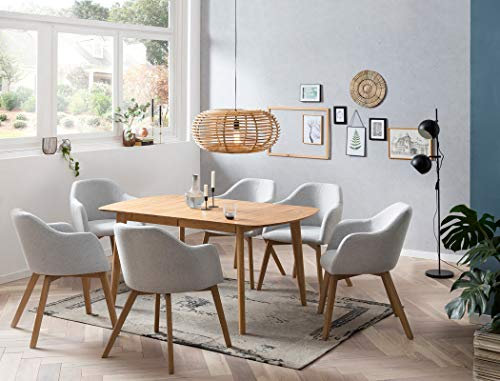 Tischgruppe Ausziehtisch Alois 1XL 160(210) x90 cm Eiche rustikal massiv + Sessel Thado 1 Bezug Silbergrau Varianten, Anzahl Sessel:mit 6 Sesseln