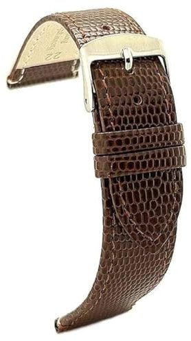 diloy Klassisches Uhrenarmband Kalbsleder Eidechsenprägung bequem – Edelstahlschließe – Größen 12mm 14mm 16mm 18mm 20mm 22mm 407 Dunkelbraun 18mm
