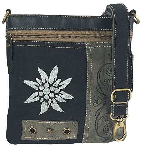 Domelo Damen Trachtentasche, Dirndl Tasche für Oktoberfest | Kleine Vintage Trachten Stil Schultertasche, Handgelenktasche mit Lederriemen & Hirsch Aufdruck, Oktoberfest/ Wiesen Tasche