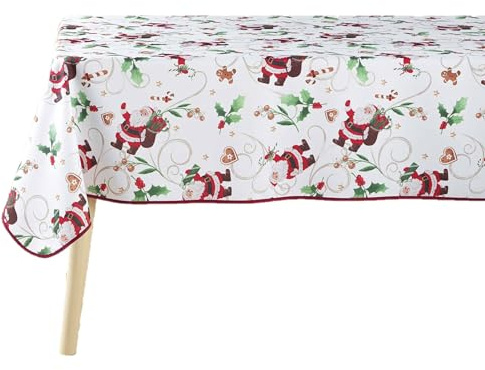 Douceur d'Intérieur, Nappe de Fête Rectangle (150 x 240 cm) Pere Noel Blanc, Polyester Imprimé