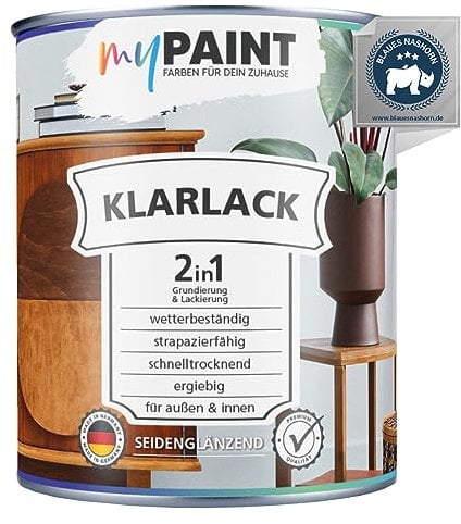 myPAINT 2 in 1 Klarlack 750ml Seidenmatt - Hochwertiger Holzlack für innen und außen, UV- und wetterbeständig, optimaler Schutz und Veredelung für Holz. Spielzeugsicher