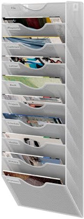 Senhoglb 10 Fächer zeitungshalter Wand Metall A4 Zeitschriftenhalter Wand Dokumentenablage Hängeregister Zeitschriftenständer Flyerhalter Prospektspender, Weiß