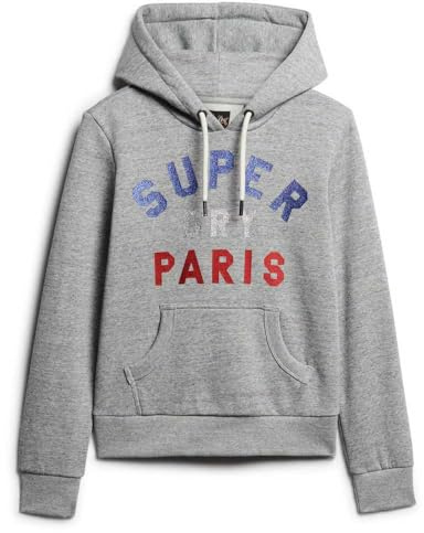 Superdry Damen Glitzer Hoodie mit Grafiklogo Sportlich Grau Meliert 38