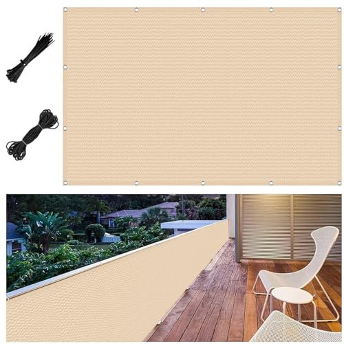 Balkonverkleidung 95 x 1000 cm Windschutz Sonnenschutz Blickdicht, Atmungsaktiv, Stabiler mit Kabelbinder Windschutz Folie Sichtschutz Zaun, für Balkon Garten, Creme Farben