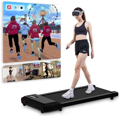 DeerRun Raceable Walking Pad, Laufband für Zuhause MAX 136kg, APP Steuerung Laufband Schreibtisch mit KI-Begleitung, Multiplayer-Rennfunktion Laufbänder
