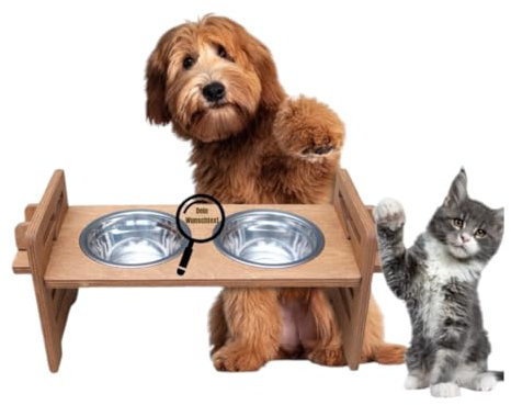 Höhenverstellbare Futterstation aus Holz | PERSONALISIERBAR | Erhöhter Futternapf für Hund und Katze | Fressnapf höhenverstellbar | Hundenapf erhöht | Katzennapf | Napferhöhung Katzen