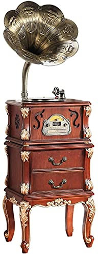 CAFIEDR Giradischi Bluetooth in Vinile Retro Big Horn Grammofono Antico in Legno con Supporto da Tavolo Riproduzione vinili Riproduzione CD Wireless Bluetooth