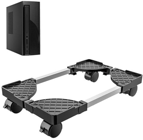 Eidoct Computer Tower Stand Adjustable Under Desk Computer Tower Holder Mobile Pc Stand for Floor Carpet Gaming PC Case Stand Universal Adjustable CPU Stand with 4 Wheels Fits Most PC ( Single-hole)