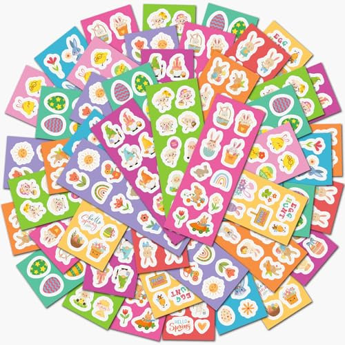 500 Stück Ostern Sticker Ostereier Hasen Karotten Blumen Wichtel Frühling Aufkleber für Kinder Etiketten Fotoalbum Tagebuch Poesiealbum Scrapbooking Geburtstag Dekoration Briefe DIY Basteln