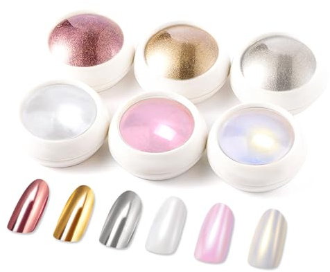 Chrome Nail Powder BISHENGYF -【Fairy Effect】Pearl Chrome Nail Powder Aurora Mermaid White Pearl Pink Gold Chrome Powder For Nails, Metallic Mirror Pigment Glitter Dust For Manicure Decoration DIY