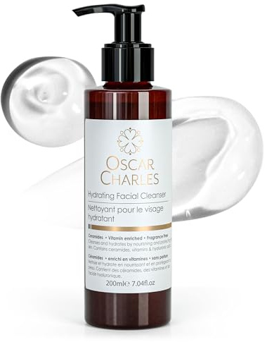 Oscar Charles Hydrating Facial Cleanser with Hyaluronic Acid Face Wash, Cleanser For Dry Skin, Vitamin E, Makeup Remover with Jojoba Oil, Aloe Vera and Ceramides