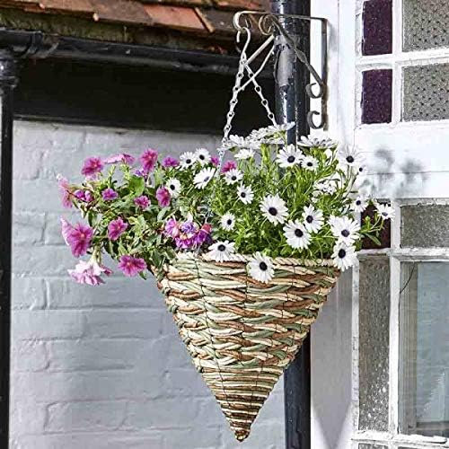 Garden Mile Blumenampel Rattan Pflanzenhalter Outdoor Pflanztopf Pflanzgefäß mit Kette zum Aufhängen Naturfaser Weide Blumentopf Korb vorgefüttert für einfaches Pflanzen (35,6 cm Trinity Cone, 2)