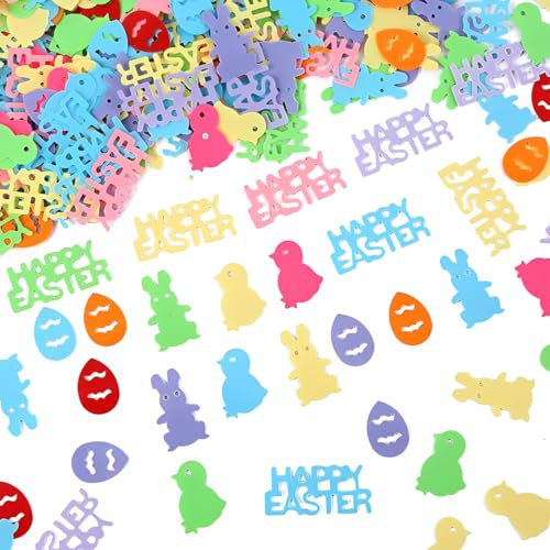 WHYCNJL 45g Konfetti Ostern Eier Deko, Ostern Konfetti Tischdeko,Streudeko Ostern Party Tisch Deko mit HAPPY EASTER, Eier, Hasen, Küken