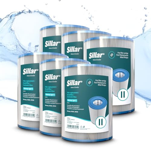Sillar 6 Cartucce Filtro Tipo II Taglia 2 Ø 10,6 × 13,6 cm – Cartuccia Piscina Bestway 58094 per Pompe Flowclear 58383
