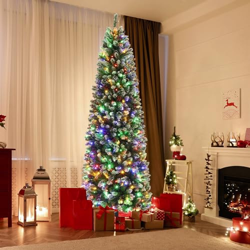 230cm Künstlicher Weihnachtsbaum mit Beleuchtung, 7.5ft Weihnachten Baum Künstlich mit 350 Beleuchtung,RGBW 9 Lichtmodi, Vorbeleuchteter künstlicher Weihnachtsbaum PVC für Weihnachten Deko