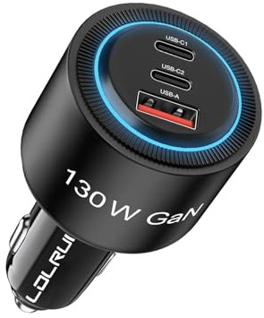 LDLRUI 130W USB C Car Charger, 3-Port Fast Charging Cigarette Lighter Adapter, PD 100W + 30W Car Phone Charger for iPhone 17/16/15 Pro Max, Samsung Galaxy S25 S24 Ultra, iPad, MacBook