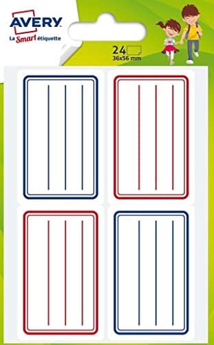 Avery Heftetiketten, 24 Stück, für die Schule – 36 x 56 mm – Blau und Rot (ECOL24)