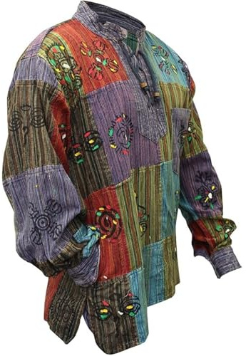 SHOPOHOLIC FASHION Camisa Hippie Lavada a la Piedra para Hombre