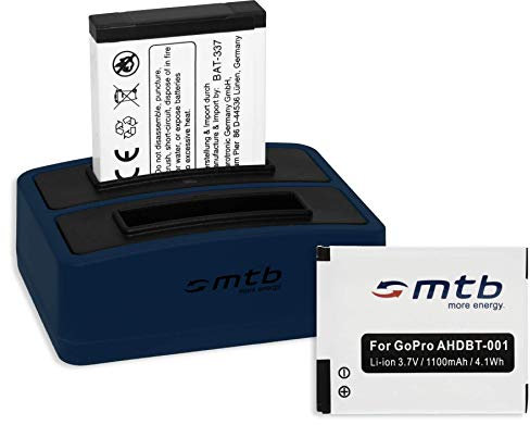 3 Batteries + Double Chargeur (USB) pour GoPro ABPAK-001, AHDBT-001 / Hero, Hero2, Hero960 - Voir liste! (Cable Micro USB Inclus)