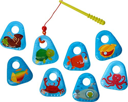 HABA 303606 - Angelset Meerestiere, Badespielzeug mit bunten Meeresmotiven, Set aus Angel und 8 Angel-Elementen, Badewannenspielzeug ab 18 Monaten