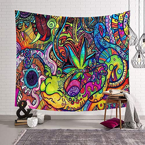Morbuy Grande Taille Psychédélique Hippie Peinture en Couleur Tapisserie Murales Indienne Tapestry Décoration Tenture Couverture Polyester Nappe Yoga