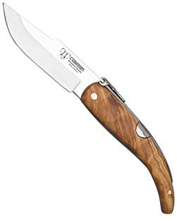 Cudeman Albaceteña 380-L klassisches Klappmesser 8 cm MoVa-Edelstahlklinge, 10,5 cm natürlicher Olivengriff für Jagd, Überleben + Flaschenhalter