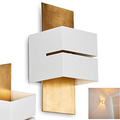 Wandleuchte Tora aus Metall in Weiß/Gold mit Schlitz, moderne Wandlampe mit Lichteffekt, 1 x G9-Fassung, Cube/Innenwandleuchte mit Up & Down-Effekt, ohne Leuchtmittel