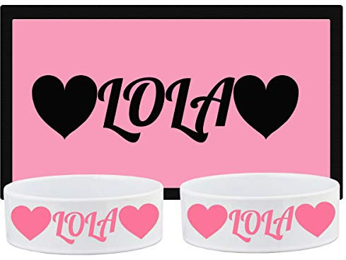 Ensemble de gamelles et tapis de nourriture pour chien - Tapis personnalisé et gamelle avec cœurs - Cadeau personnalisé pour chien dans toutes les couleurs