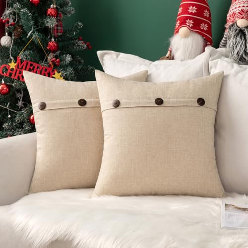 MIULEE Kissenbezug Dekorative Kissenhülle Leinenoptik mit Knöpfe Kissenbezüge Dekokissen Sofakissen Zierkissen für Sofa Schlafzimmer Wohnzimmer 2er Set 40x40 cm Milchweiß