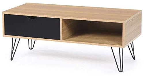 IDMarket - Couchtisch Vintage rechteckig Noemi Nadelfuß Holz Schublade schwarz