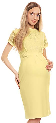 Selente Mummy Love Robe élégante Grossesse/maternité, Manches Courtes Dentelle Jaune, S/M