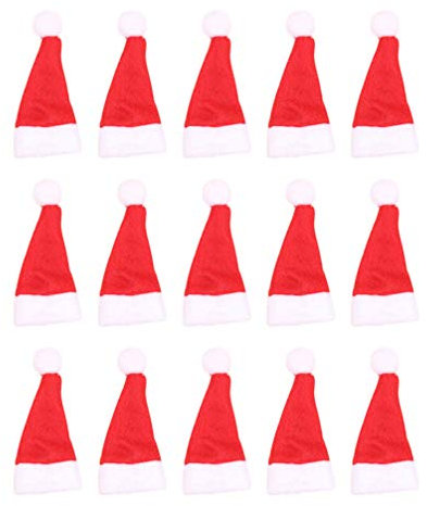 NUOBESTY 50 Stücke Mini Weihnachtsmütze Bestecktasche Weihnachten Weinflasche Abdeckung Besteckhalter Lutscher Lollipop Mütze Filz Kleine Nikolausmützen Tischdeko Weihnachtsschmuck