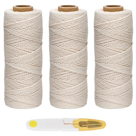 ilauke 1MM Bakers Twine, 300m Cotton Macrame Cord Kitchen Cooking String for Trussing and Tying Poultry Meat Making Sausage DIY Crafts and Decoration (Beige)
