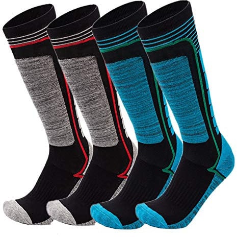 FINGER TEN Unisex Skisocken Herren Damen Kinder 2 Paar 31-34 35-38 39-43 Skistrumpf Baumwolle Sportsocken Skifahren Snowboard socken Für Mädchen Jungen,Thermosocken … (L, Blau/Grau)