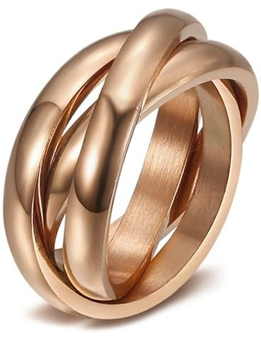BOBIJOO Jewelry - Bague Femme Homme 3 Anneaux Entrelacés Acier Inoxydable Rose Gold PVD Mariage Alliance - 63 (10 US)