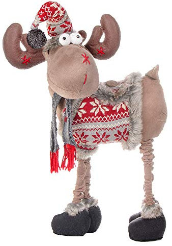 SPRINGOS Figura Natalizia Renna a Quattro Zampe | Carina | con Cappello e Sciarpa | Decorazione dell'Avvento | Alce (Marrone da 72 a 100 cm di Altezza Regolabile)