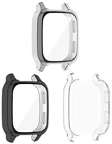TenCloud Schutzhülle kompatibel mit Garmin Venu Sq 2/Venu Sq Hülle, Displayschutzfolie, Rundum-Schutzhülle, Uhrenabdeckung, Stoßfänger-Schale für Venu Sq/Venu Sq Music (Schwarz + Transparent + Grau)