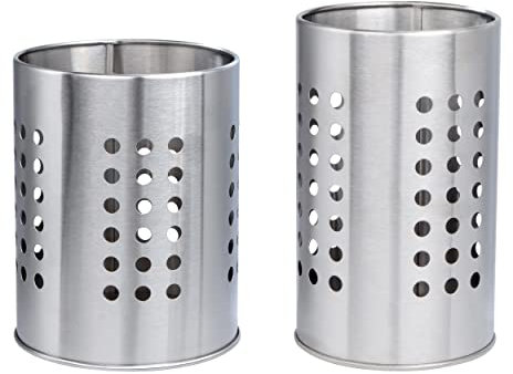 QH-Shop Égouttoir à Couverts, 2Pcs Porte-Ustensiles Rond en Acier Inoxydable, Boite de Rangement pour Ustensiles de Cuisine sur le Plan de Travail (Argent)