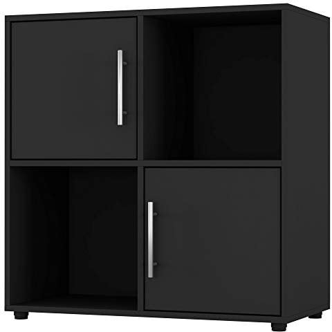 URBNLIVING Black Cube Bookcase With Wooden Door Metal Handle Display Shelf Storage Shelving Cupboard (Black Door, 2x2 Cube (4 Cube))