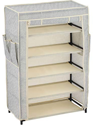 MSV 5 Niveles con Revestimiento Antipolvo, Zapatero, Organizador, Camping, hasta 15 Pares de Zapatos, para salón, Pasillo, 60 x 30 x 88 cm, Color Gris, Poliéster, 60x30x88