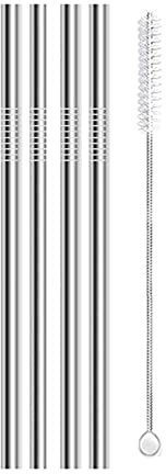 4 pcs 6 * 130 / 160mm enfants en métal paille réutilisables paille en acier inoxydable avec pinceau pour lunettes de cocktail de fête pour enfants (Color : 6x160mm Straight)