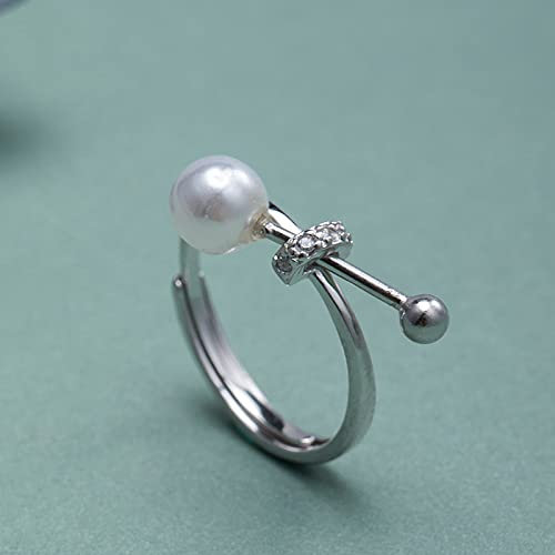 sis-woner s925 Silber Match Perle offener Ring verstellbares Design Naturmaterial eingelegter Ring