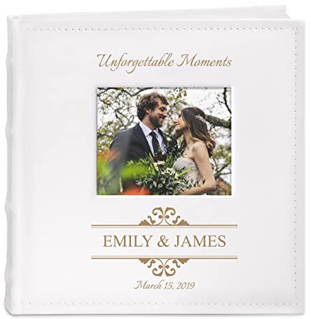 Maverton Personalised Photo Album for couples, White leatherette, moments
