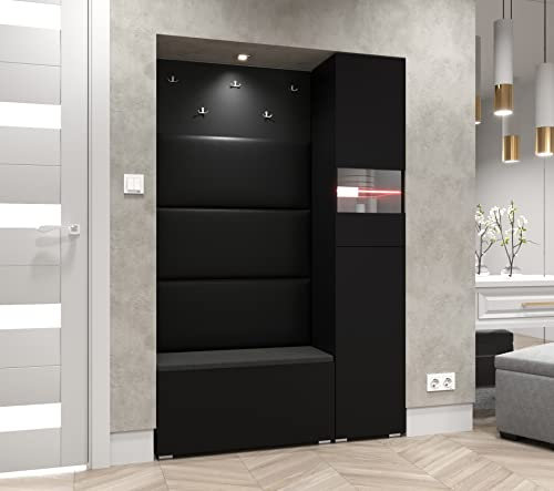 Furnitech GF84 Flur Dielenmöbel Garderobenschrank Dielenschrank Schuhschrank Flurmöbel Set Matt (LED RGB (16 Farben), GF84-21B-M1)
