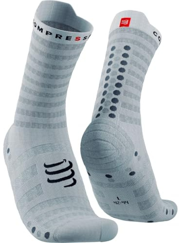 COMPRESSPORT Unisex Pro Racing V4.0 Light Run High Socken, Weiß/Legierung, L