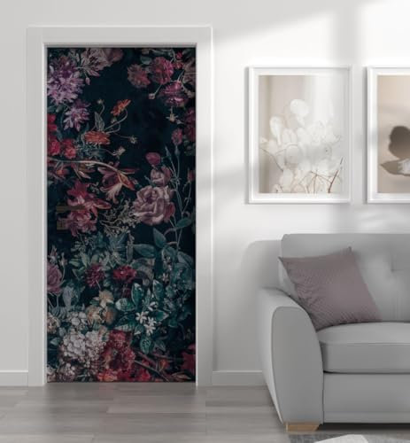 MyMaxxi - Tür bekleben mit Türtapete Türposter Türfolie Selbstklebend 90x200 Rosen dunkel - Tür verschönern Türaufkleber Türklebefolie Blumen blühen grün