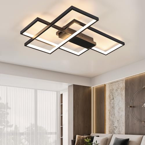 GBLY Deckenlampe LED Deckenleuchte Wohnzimmer - 67cm Wohnzimmerlampe Schwarz Schlafzimmerlampe Modern 35W Schlafzimmer Deckenbeleuchtung Warmweiß Küchenlampe Groß Flurlampe für Küche Flur Esszimmer