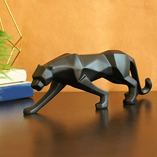 TIED RIBBONS Jaguar Moderne Geometrische Skulptur Schwarzer Panther Tier Figur Figur Figur Ornament für Zuhause Wohnzimmer Schlafzimmer Tisch (10,1 x 26,6 cm), Harz